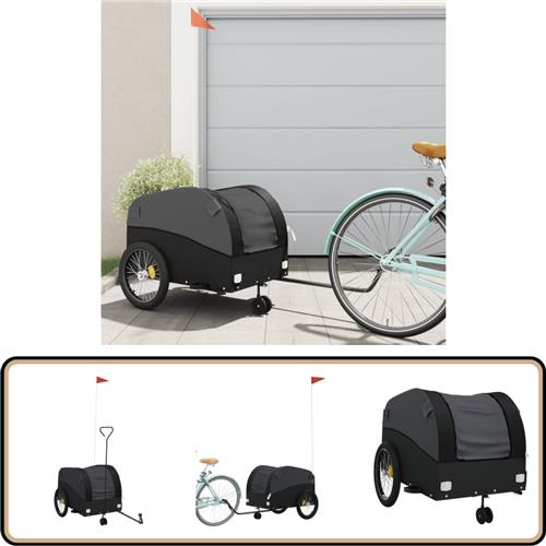 vidaXL Fietstrailer - 45 kg - Zwart - IJzer Fietstrailer - Fietstrailers - Fiets Trailer - Fiets Duwkar