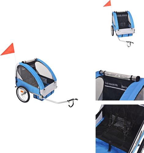 vidaXL Fietstrailer - Fietstrailers - Fiets Trailer - Fiets Duwkar - Fietskar voor kinderen 30 kg grijs en blauw