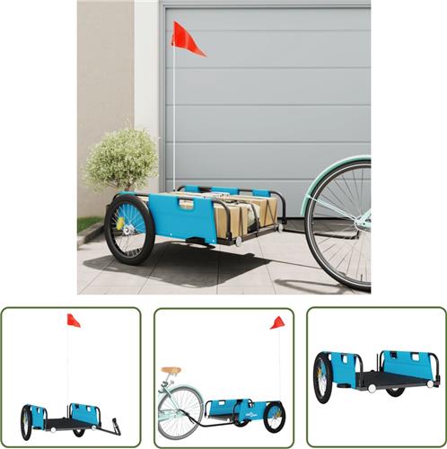 The Living Store Fietstrailer oxford stof en ijzer blauw - Fietskar - Fiets Trailer - Fietstransport - Karretje - Blauwe Fietskar