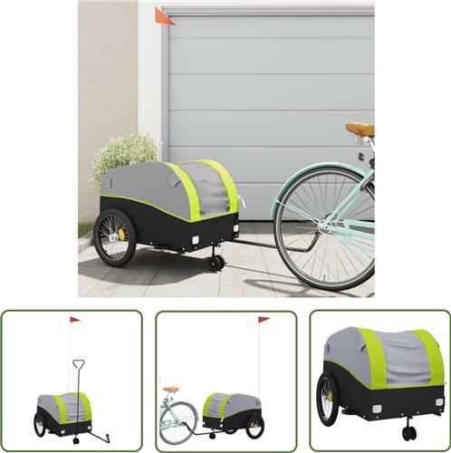 The Living Store Fietstrailer 45 kg ijzer zwart en groen - Fietstrailer - Fietskar - Bakfiets - Transporteur - Karretje