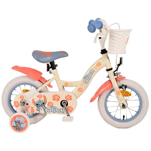 Disney Stitch Kinderfiets - Meisjes - 12 inch - Crème Koraal Blauw