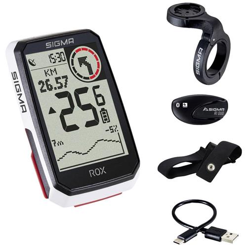 GPS Fietscomputer Sigma ROX 4.0 GPS HR set met overclamp Butler stuurhouder - wit