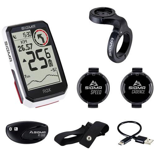 GPS Fietscomputer Sigma ROX 4.0 GPS HR + CADANS set met overclamp Butler stuurhouder - wit
