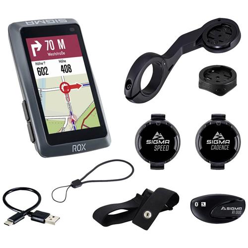 Sigma ROX 12.1 Evo GPS Fietscomputer - Night Gray - Set - Incl. ANT+/BLE borstriem/snelheids-/cadence sensoren - long Butler GPS out-front houder